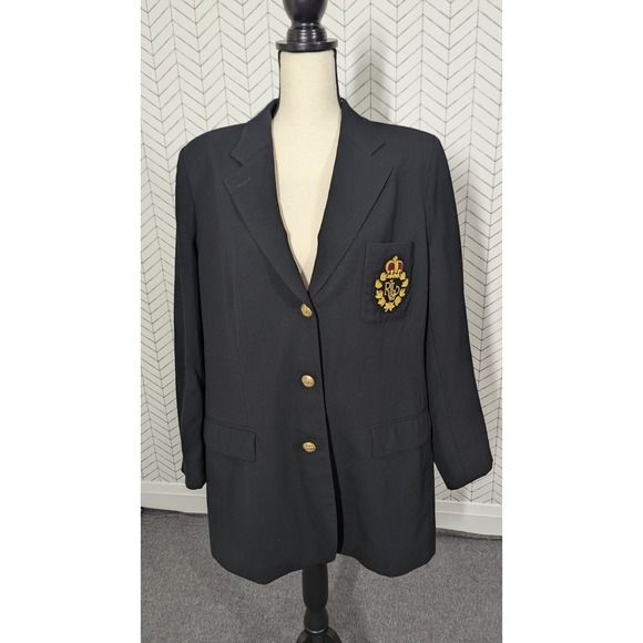 Lauren Ralph Lauren Jackets & Blazers - Lauren Ralph Lauren Blazer Black Crest Gold Buttons VTG Worsted Wool Old Money